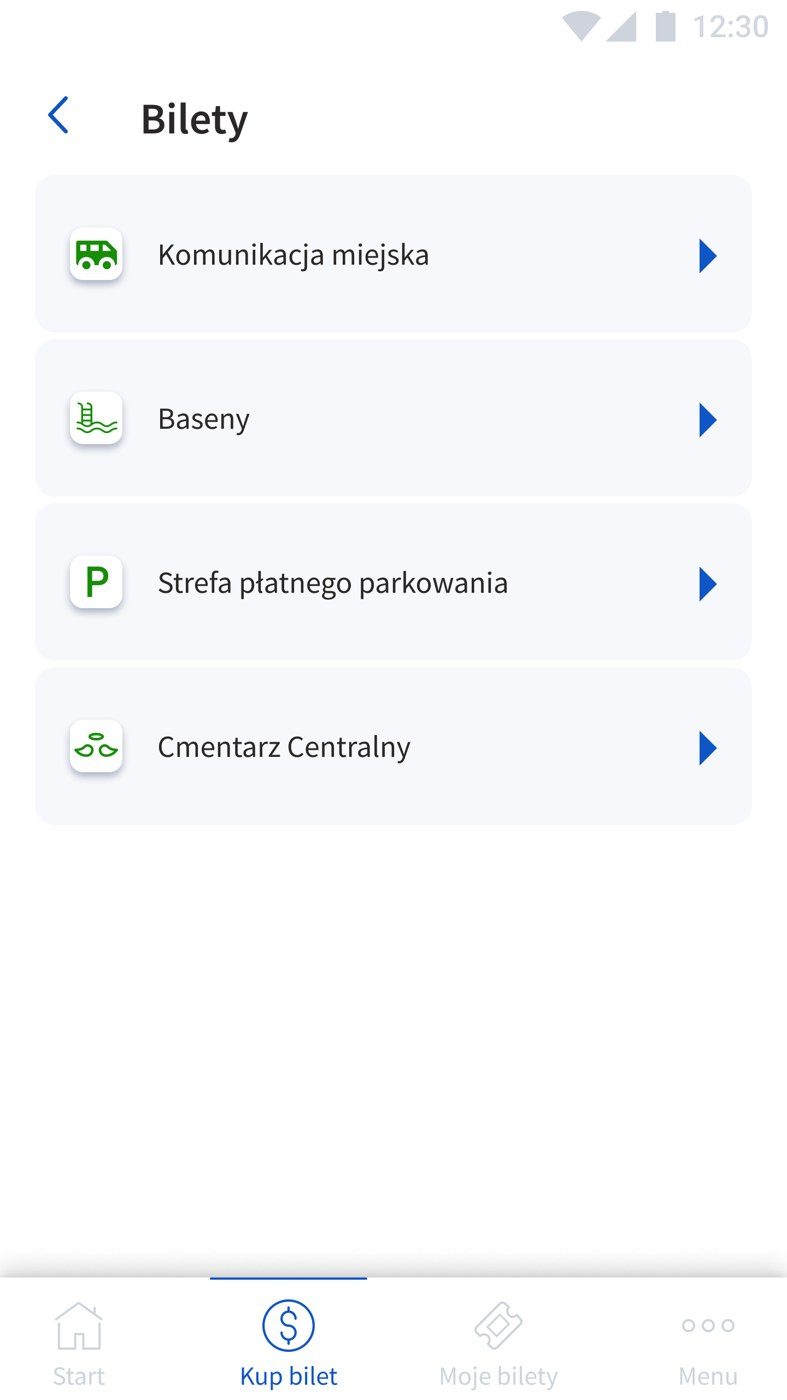Wybór biletu: komunikacja, baseny, parkowanie, cmentarz