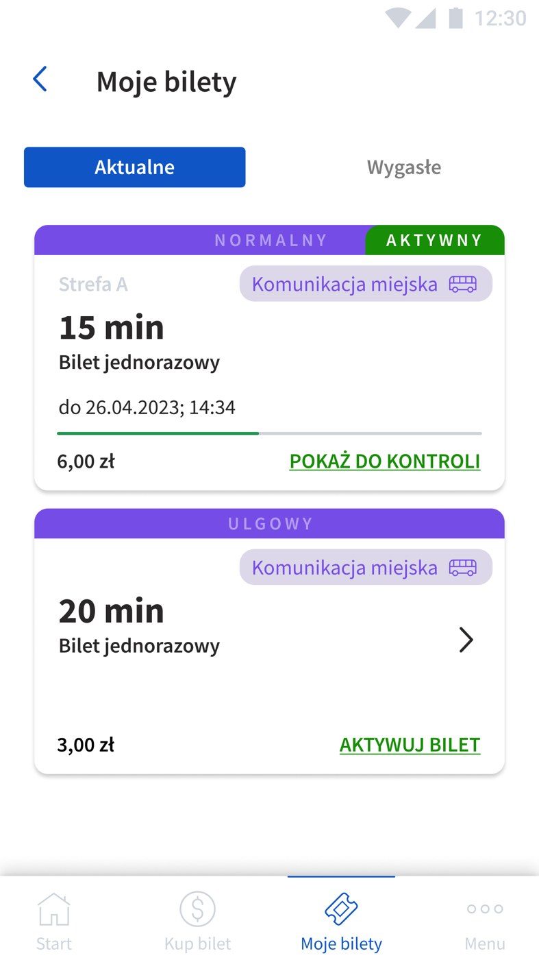 Moje bilety: aktywny bilet i „Pokaż do kontroli”